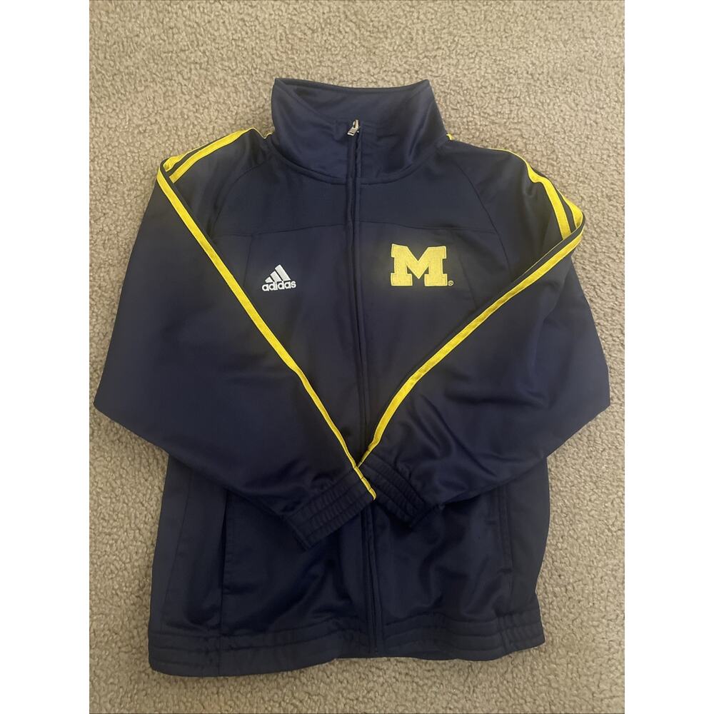 Michigan Wolverines Jacket Youth Small Blue NCAA Football Adidas Full Zip Warm U